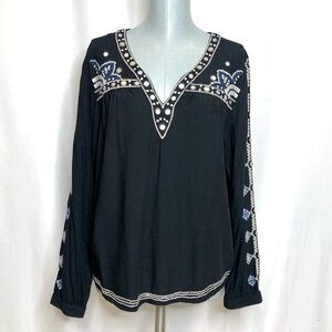 VELVET Embroidered Tunic Top In Black size S